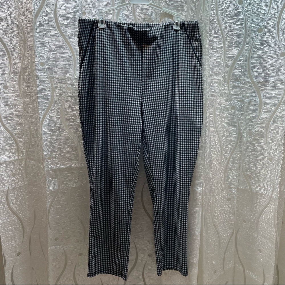 IB Diffusion Gingham Knit Pants Womens 2X Black White Elastic Waist Tapered‎ Leg